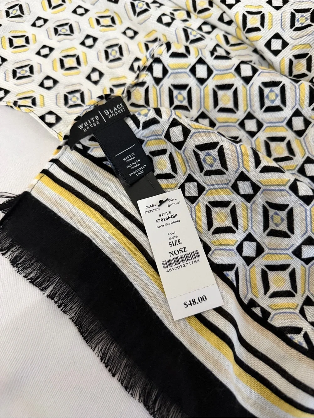 White House Black Market Black, White & Gold Geometric Accent Scarf